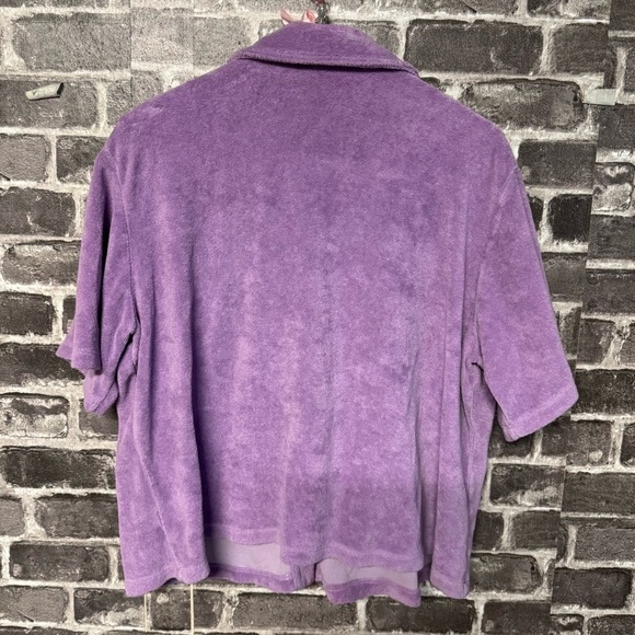 Monrow Terry Cloth Pocket Shirt purple button down top - Picture 7 of 7